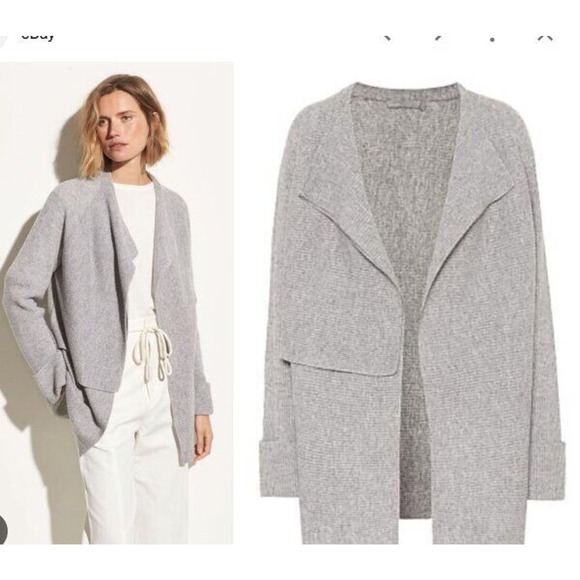 Vince Sweaters - VINCE Sz S Small Gray Drape Front Wool Cashmere Ribbed Open Cardigan Sweater NWT